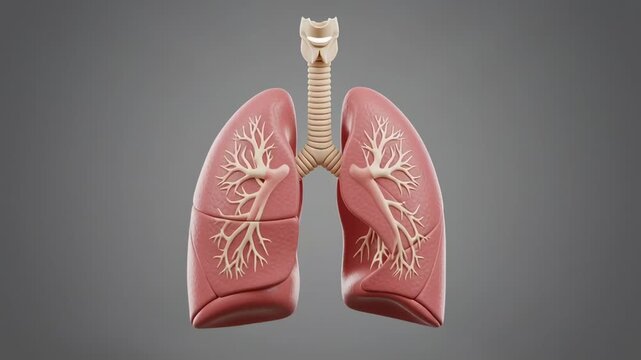 Detailed anatomical model of human lungs and trachea showcasing respiratory system structure