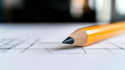 Minimalist close-up of blueprints and construction plans with pencil, clean composition, palette of matte cream, graphite gray, and vivid cobalt, modern abstract poster design, AI generated