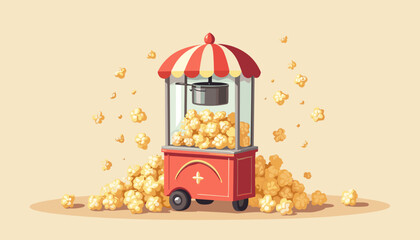 Mini popcorn machine with piles of popcorn and text space