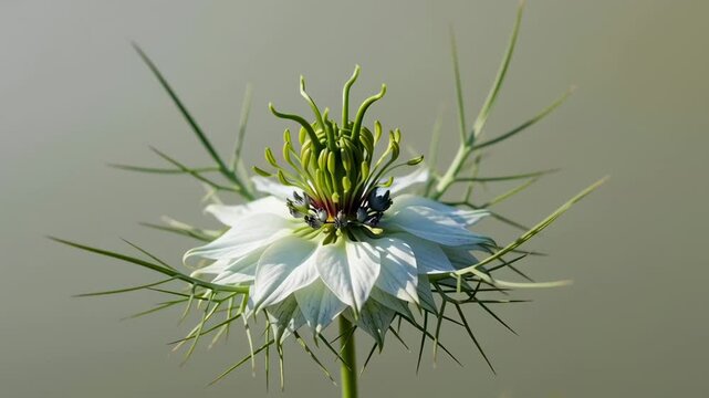Exquisite Black Cumin Flower Unfolding Delicate Petals in Soft Sunlight