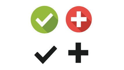 Obraz premium Green check mark and red plus sign icons with shadows and outlines