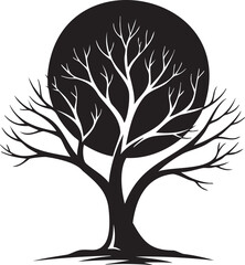 Obraz premium A stark silhouette of a bare tree with intricate branches against a dark circular background
