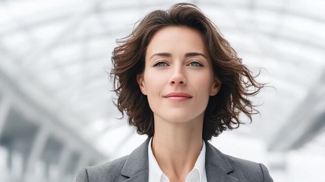 Confident Professional: A sophisticated individual exudes poise and determination, her gaze steady, embodying strength and professional grace.