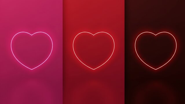 Neon hearts in gradient background