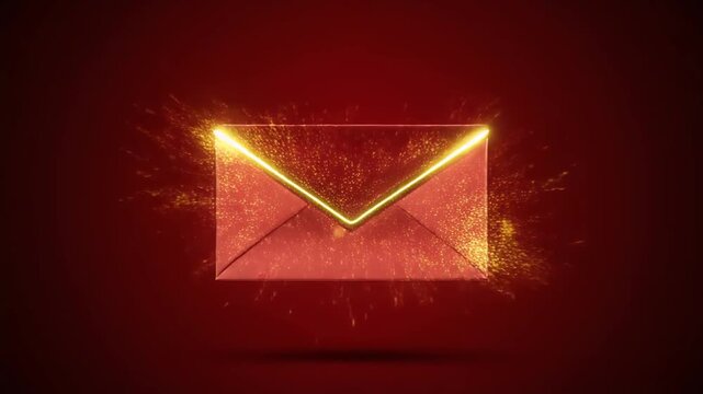 Glowing 3D Red Envelope Icon on a Deep Red Background for Digital Communication