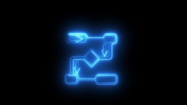 Neon flowchart animation depicting process mapping and workflow diagram with decision making steps optimized for business logic and system visualization