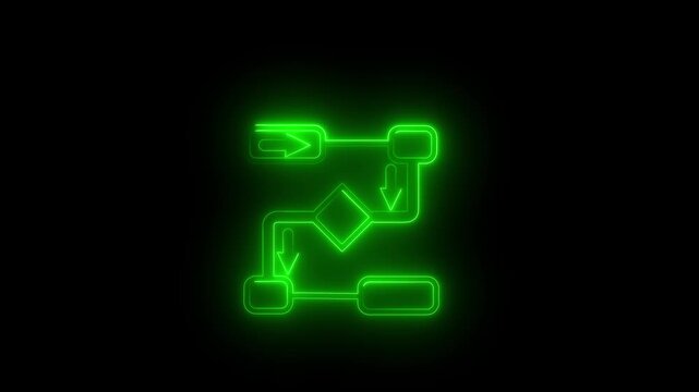 Neon flowchart animation depicting process mapping and workflow diagram with decision making steps optimized for business logic and system visualization