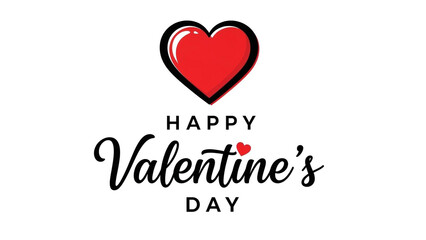 Happy valentines day greeting card with red heart isolated on white background