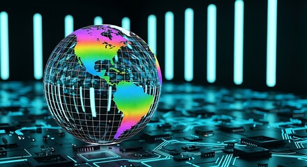 Futuristic Digital Globe Data Transfer Network