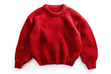 Vibrant red knitted sweater on white background