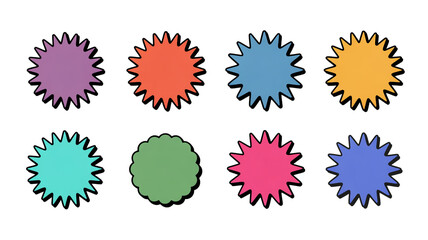 Fototapeta premium Eight colorful spiky starburst shapes isolated on transparent background