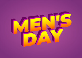 Colorful 3D text design featuring the words Mens Day on purple background.