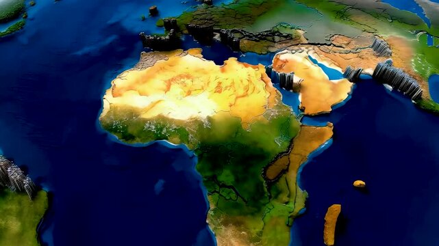Satellite View of Earth Showing Pangea Breaking Apart as Continents Drift Collide and Form Mountains Into the Modern World Map
