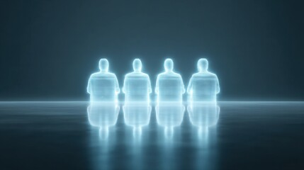 A group of people are sitting in a row, with their heads bowed