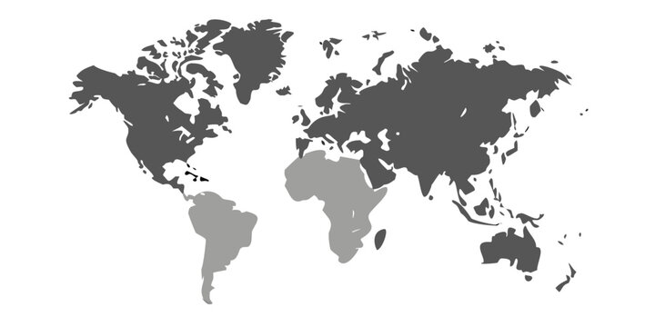 A grayscale world map illustration depicting continents and oceans clearly