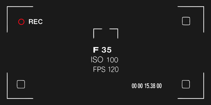 Camera viewfinder display showing recording settings and timecode information