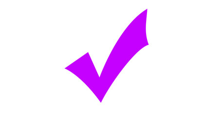 Solid Purple Check Mark Icon for Approval and Completion Isolated on White Background