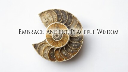 Close-up image of a fossilized ammonite shell on white