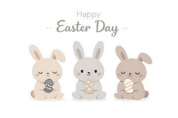 Fototapeta premium Minimalist Easter Bunnies Vector Illustration, Elegant on White Background