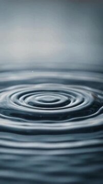 Water drop falling down in slow motion. Waves in the pond vertical video. Copy space Reel or social media post for Instagram or tik tok, face book, X or other apps.
