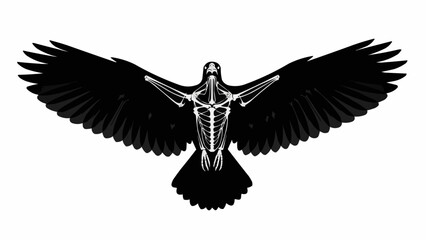 A striking black bird with visible white skeleton structure in flight. © Ewing