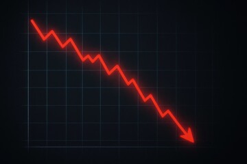 Red line graph illustrating a severe economic recession, market downturn, financial loss.