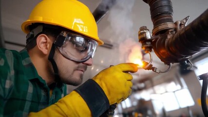Precision and Expertise: A skilled technician diligently welds a metal pipe in an industrial setting, his focus and precision evident as sparks fly.