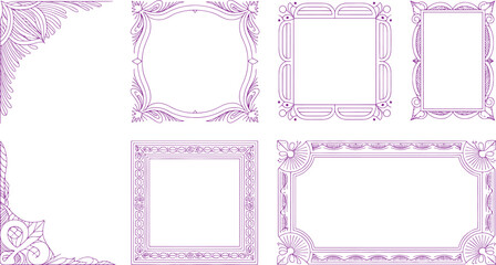 Intricate Purple Floral and Geometric Border on White Background frame