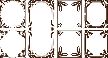 Ornate brown floral corner frames arranged in a 3x2 grid on white background corners