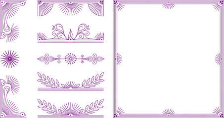 Purple Floral and Geometric Border on White Background