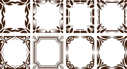 Six decorative square frames with intricate floral and geometric patterns in black and white