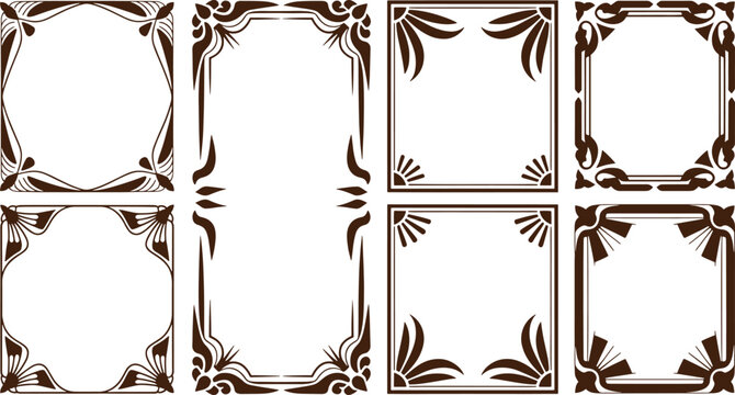 Ornate brown floral corner frames arranged in a 3x2 grid on white background corners