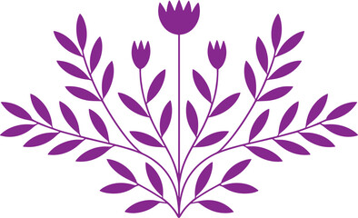 Purple Floral Plant with Three Blooms and Leaves