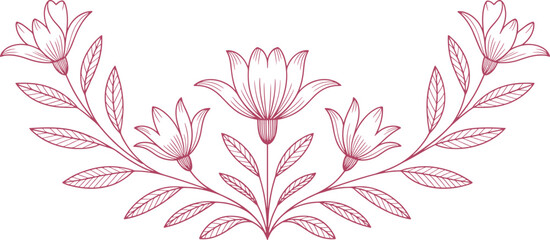 Maroon floral with tulip flowers and leaves