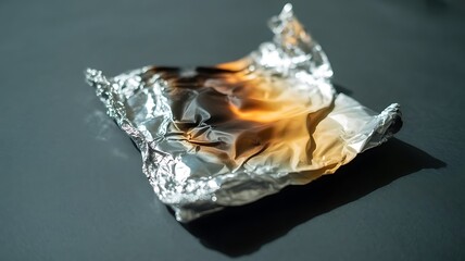 Crumpled aluminum foil with warm lighting and deep shadows