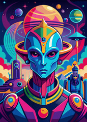 Extraterrestrial Beings Vector Illustration Sci-Fi Design