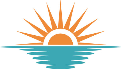 Vector of a stylized sun and water reflection graphic, ideal for serene travel, summer holidays, and vacation designs