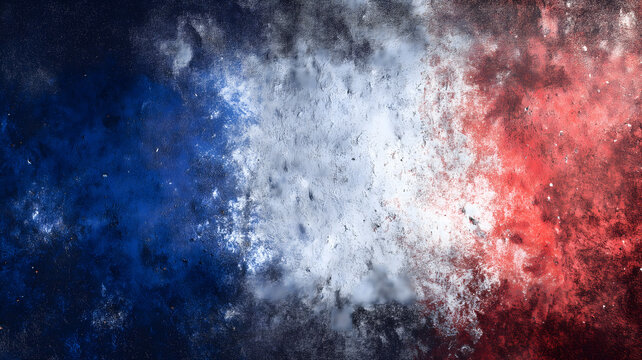 Extreme distressed soccer fan mockup background in France tricolor