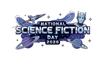 National science fiction day 2026 logo featuring space and sci fi elements