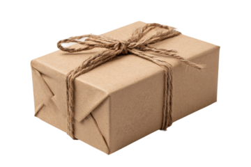 natural kraft paper packaging box isolated on transparent background