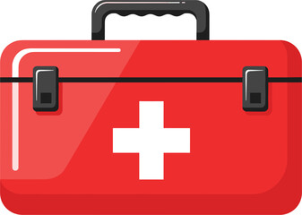 Red first aid kit with white medical cross symbol representing emergency healthcare, safety preparedness, and medical supplies