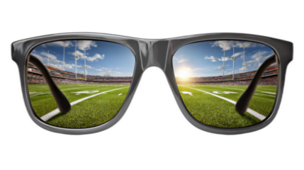 sunglasses with football field reflection on transparent background