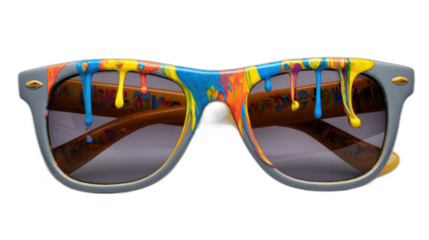 sunglasses with face paint on lenses isolated on white background
