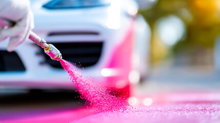 Car painting process using spray gun for auto refinishing custom paint