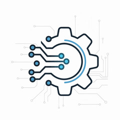 A modern vector of digital engineering, illustrating a gear with circuit elements, symbolizing technology, data, automation, and innovative system development solutions