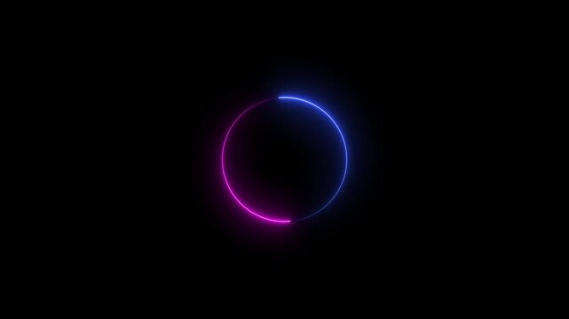 Blue and Pink Neon Circle Segment Glowing on Black Background