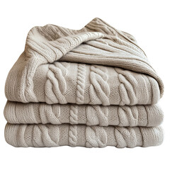 Cozy Knit Blankets Stacked Neatly on a Soft Surface for a Warm Ambiance in a Home Setting