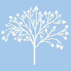 Decorative winter pixel tree on a blue background