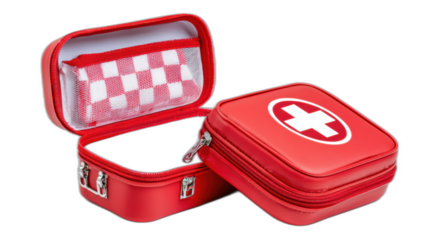 transparent first aid kit for sports medicine on white background