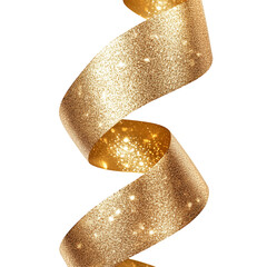 Shimmering Gold Ribbon Twisting in a Festive Celebration Background